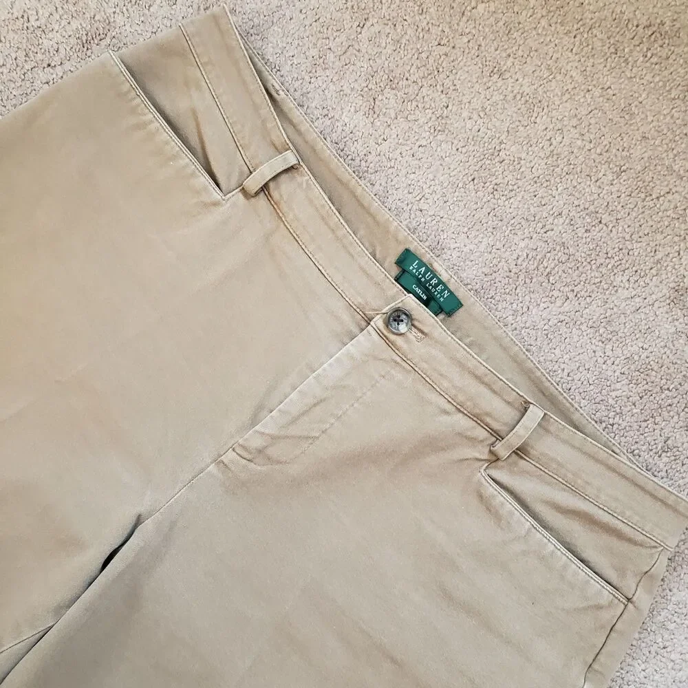 Lauren Ralph Lauren Catlin Chino Pants Tan Straight Stretch Tapered Size 14W